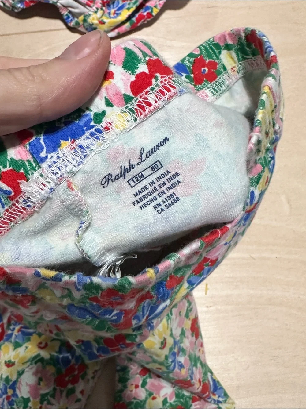 Ralph Lauren Multicolor Floral Dress with Blue Trim bloomers pants set 12 month